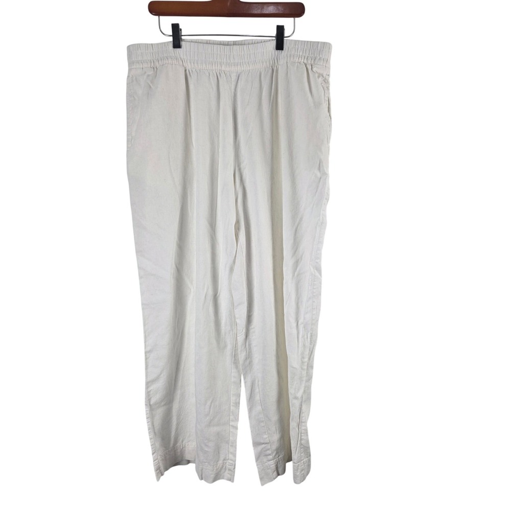 Old Navy High Rise Wide Leg Comfort Waist Linen Blend Pants XL Womens White